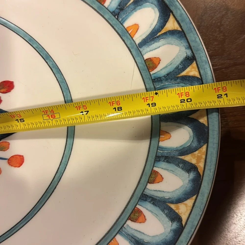 Floral Oval Platter - Blue and Orange Design